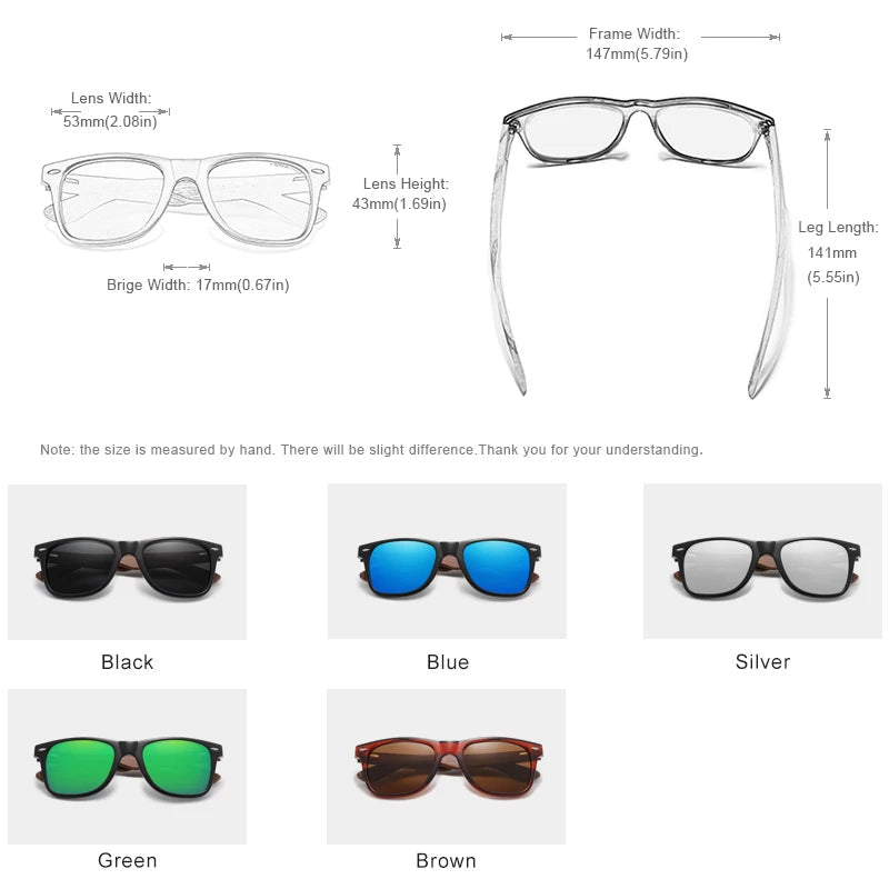 Handmade Men's Wooden Frame Sunglasses with UV400 Protection