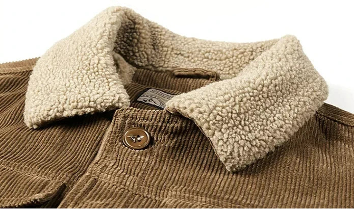 Men’s Workwear-Inspired Jacket with Sherpa Lining and Corduroy Finish