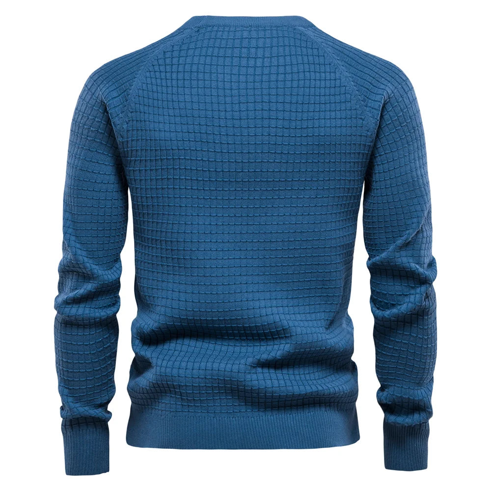 Men’s Cotton O-Neck Mesh Sweater – Solid Color, Winter and Autumn Basic Pullover