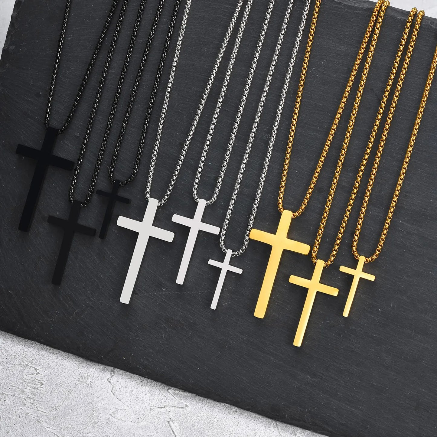 Classic Men's Cross Pendant Necklaces,Waterproof Stainless Steel Cross Collars
