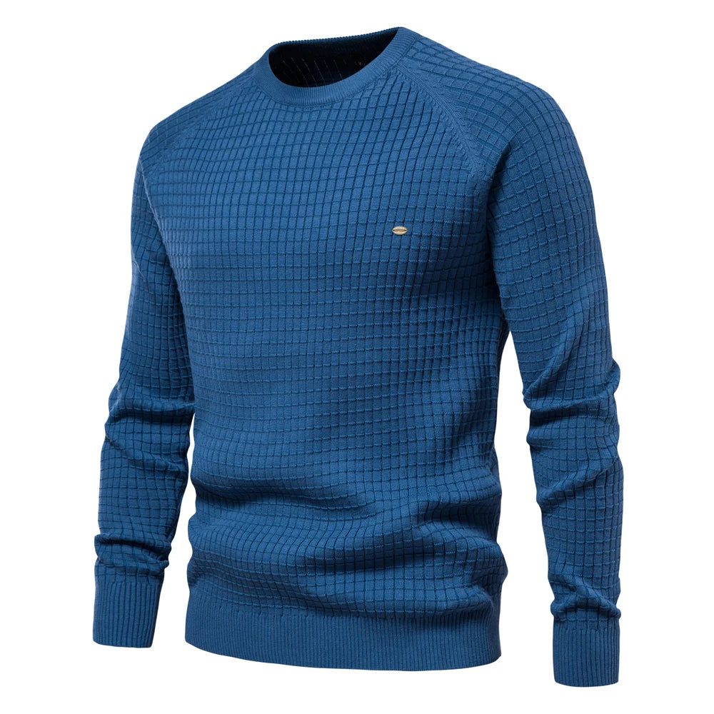 Men’s Cotton O-Neck Mesh Sweater – Solid Color, Winter and Autumn Basic Pullover