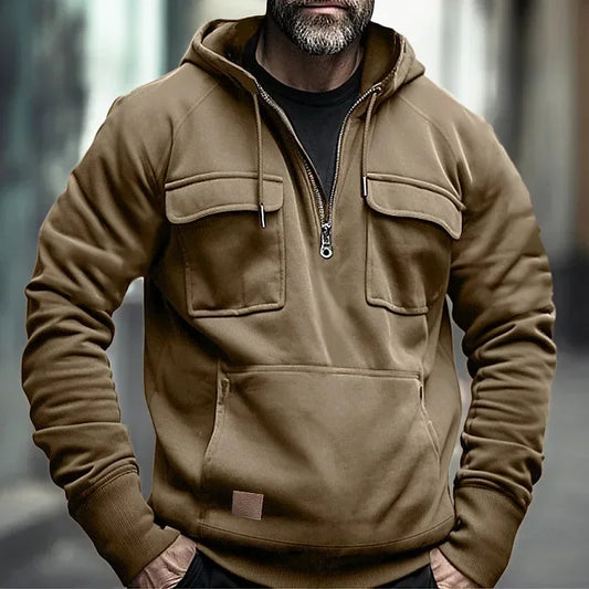 Men’s Hoodie with Front Zipper and Utility Style Chest Pockets