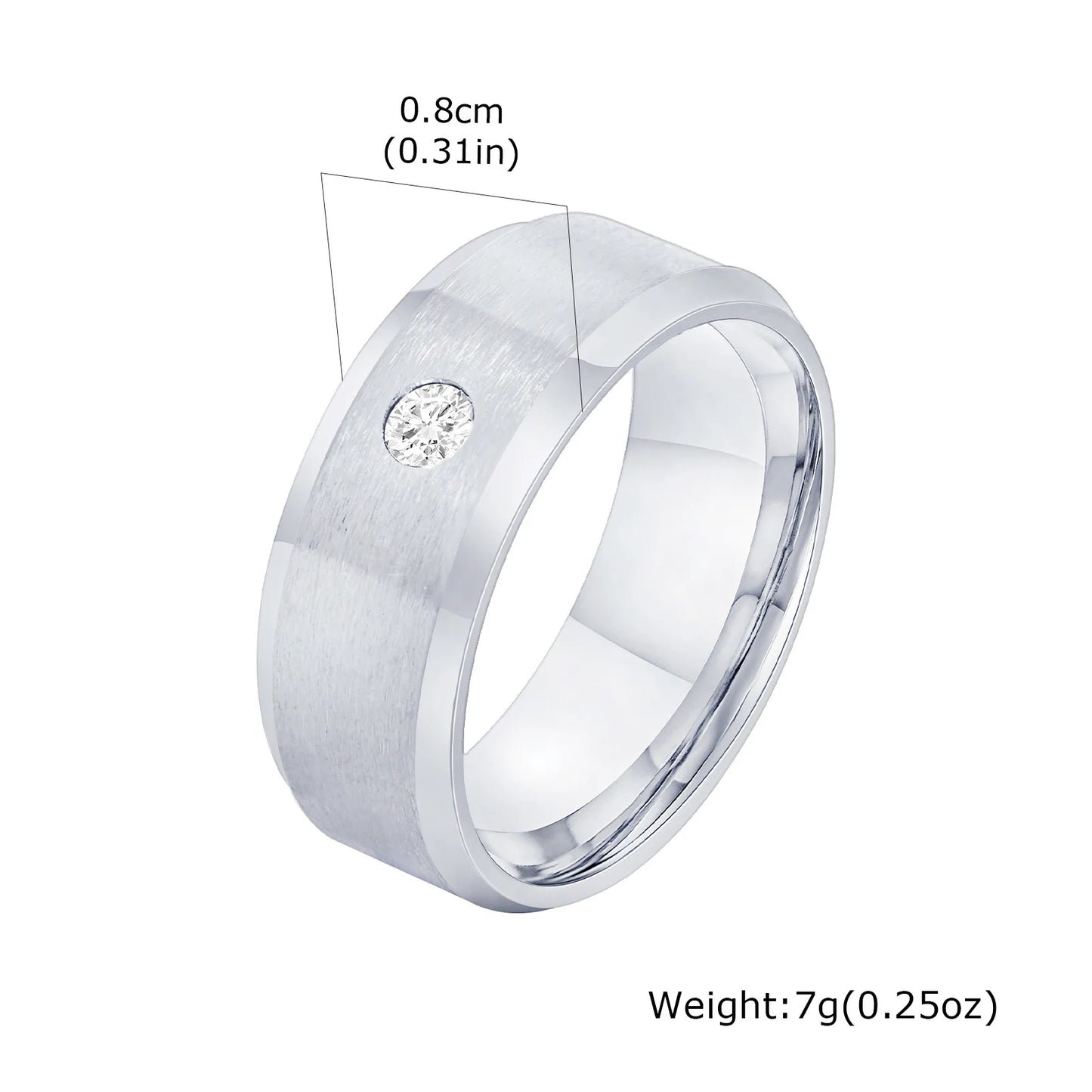 Men's Stainless Steel Zirconia Ring, Comfortable and Sturdy Fit, Engagement Ring for Men