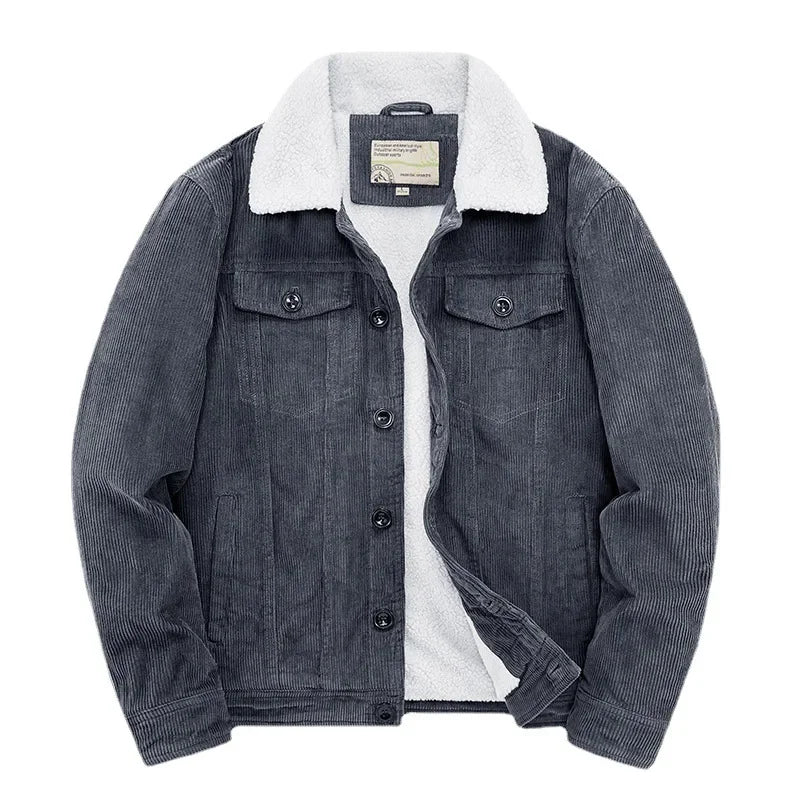 Men’s Workwear-Inspired Jacket with Sherpa Lining and Corduroy Finish