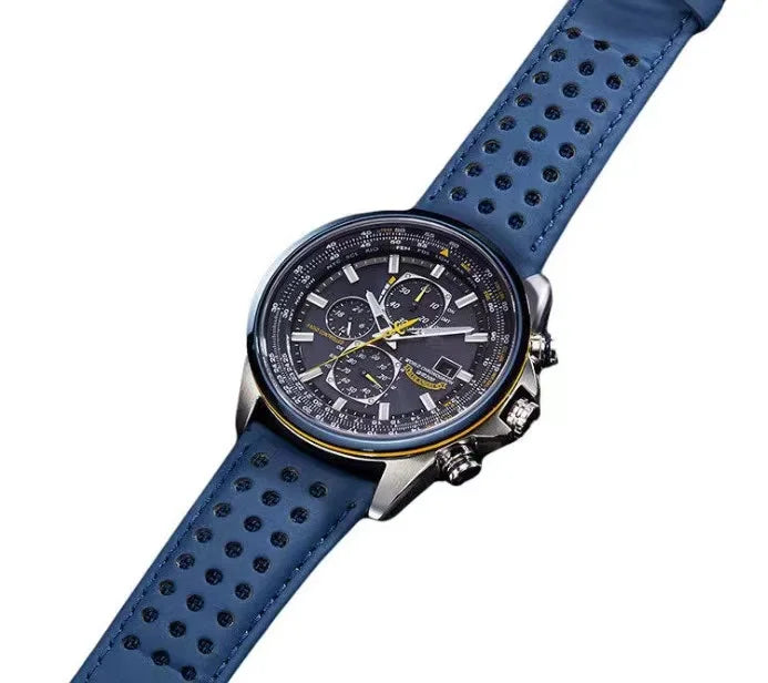 Men’s Sport Chronograph Watch with Perforated Strap and Multi-Function Dial