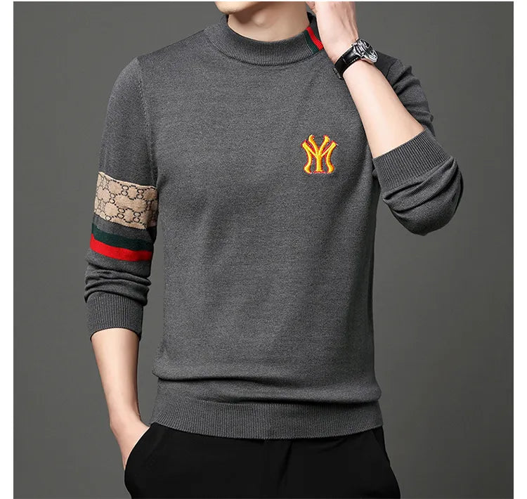 Men’s Slim Fit Knit Sweater with Sporty Sleeve Detail – Urban Elegance with Attitude