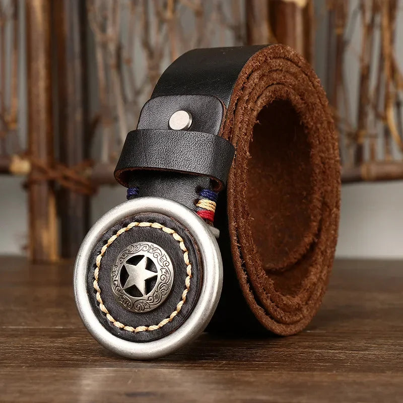 Men’s Leather Belt with Star Buckle – Country Style