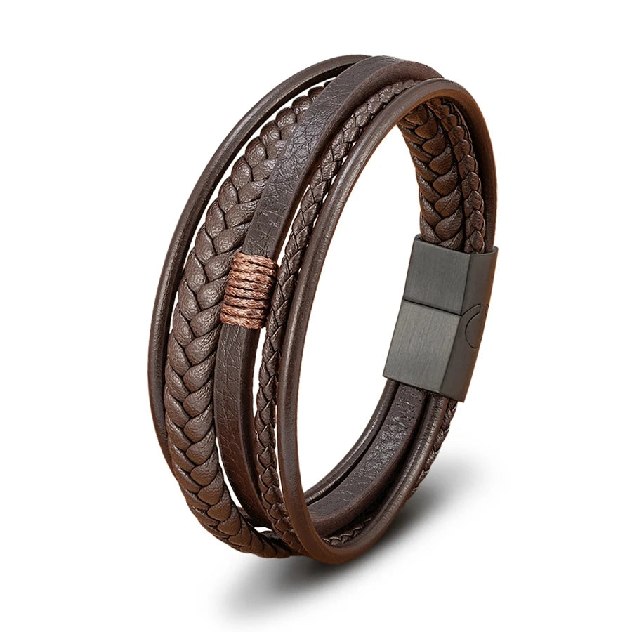 Men’s Triple Braided Leather Bracelet with Magnetic Clasp