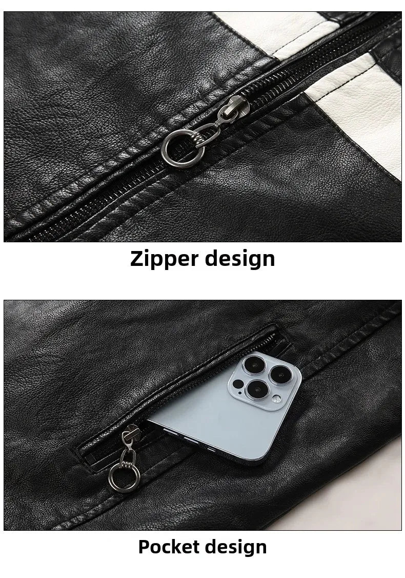 Men’s Biker-Style Jacket with Contrasting Panels and Functional Zippers