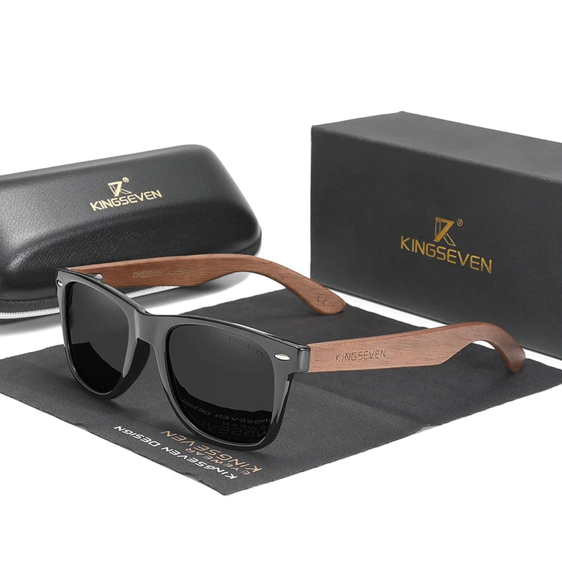 Handmade Men's Wooden Frame Sunglasses with UV400 Protection