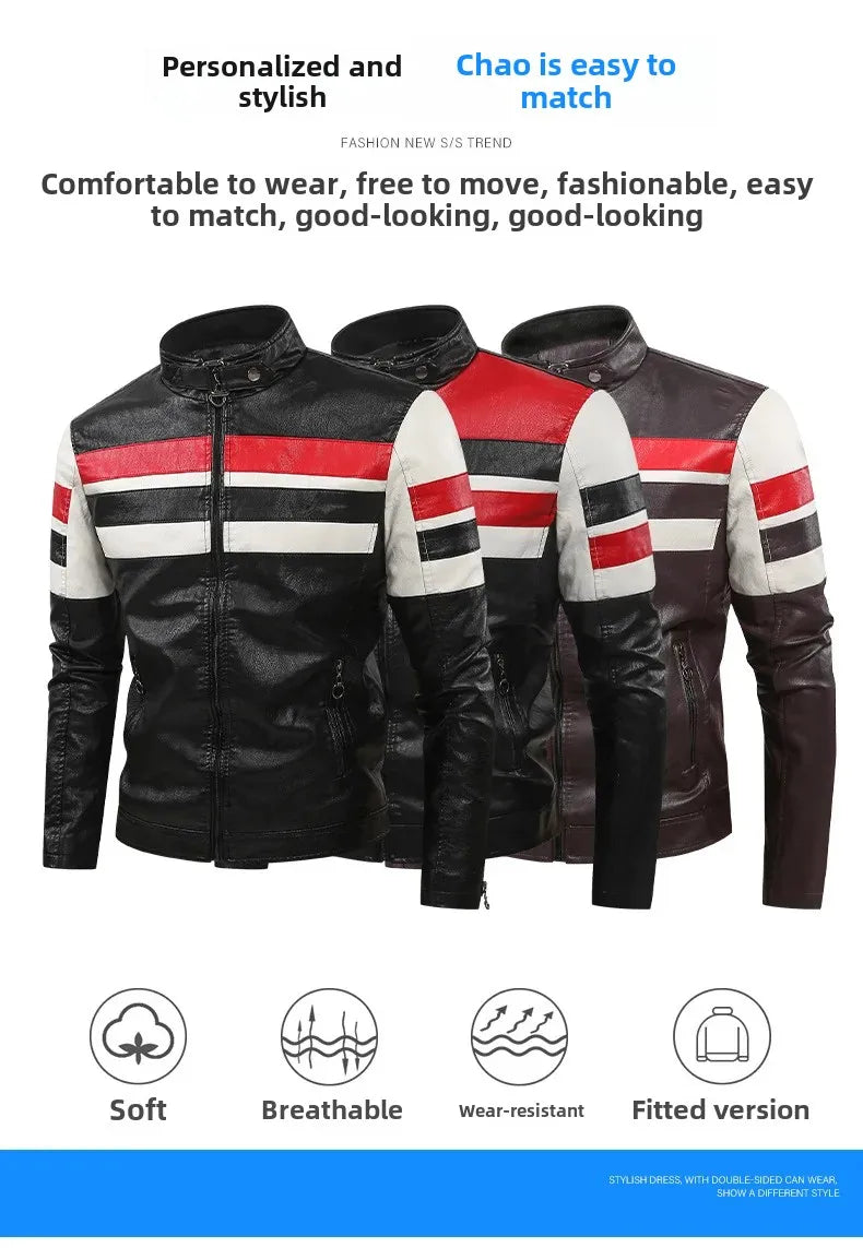 Men’s Biker-Style Jacket with Contrasting Panels and Functional Zippers