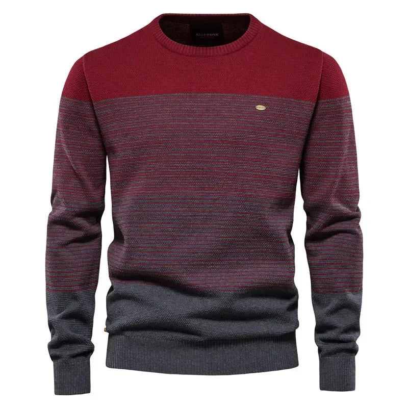 Men’s Casual Striped Sweater with Crew Neck