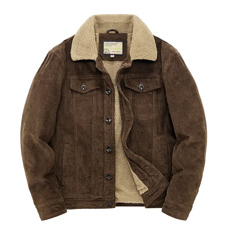 Men’s Workwear-Inspired Jacket with Sherpa Lining and Corduroy Finish