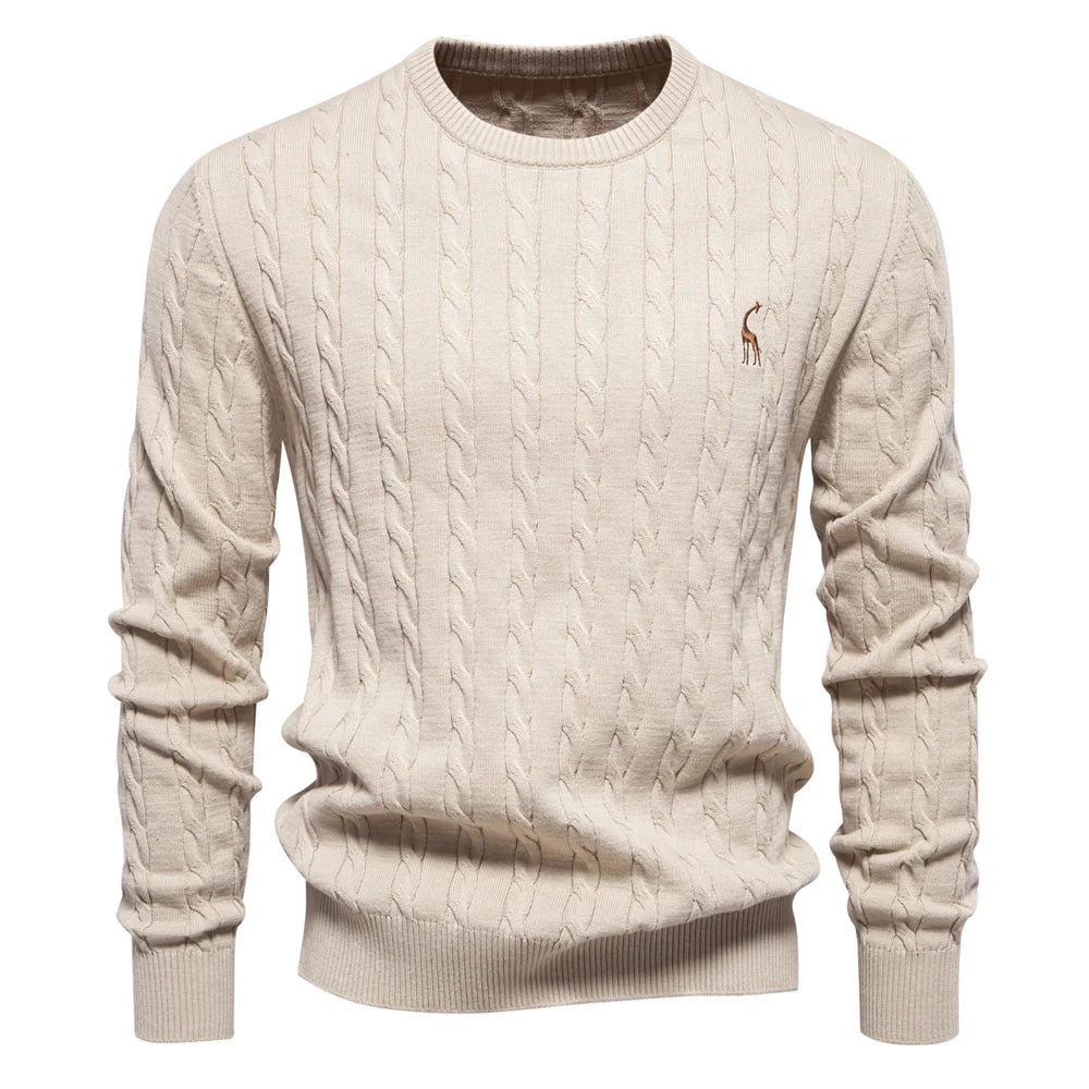 Men’s Cable Knit Sweater with Embroidery – Classic Style with a Unique Touch