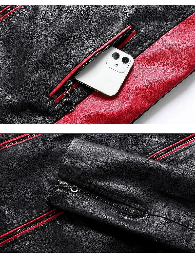 Men’s Biker-Style Jacket with Contrasting Panels and Functional Zippers