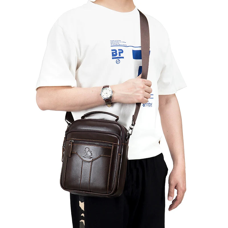 Men’s Vintage Leather Shoulder Bag – Small Crossbody Messenger with Multi-Pockets for Work, Travel & Daily Use