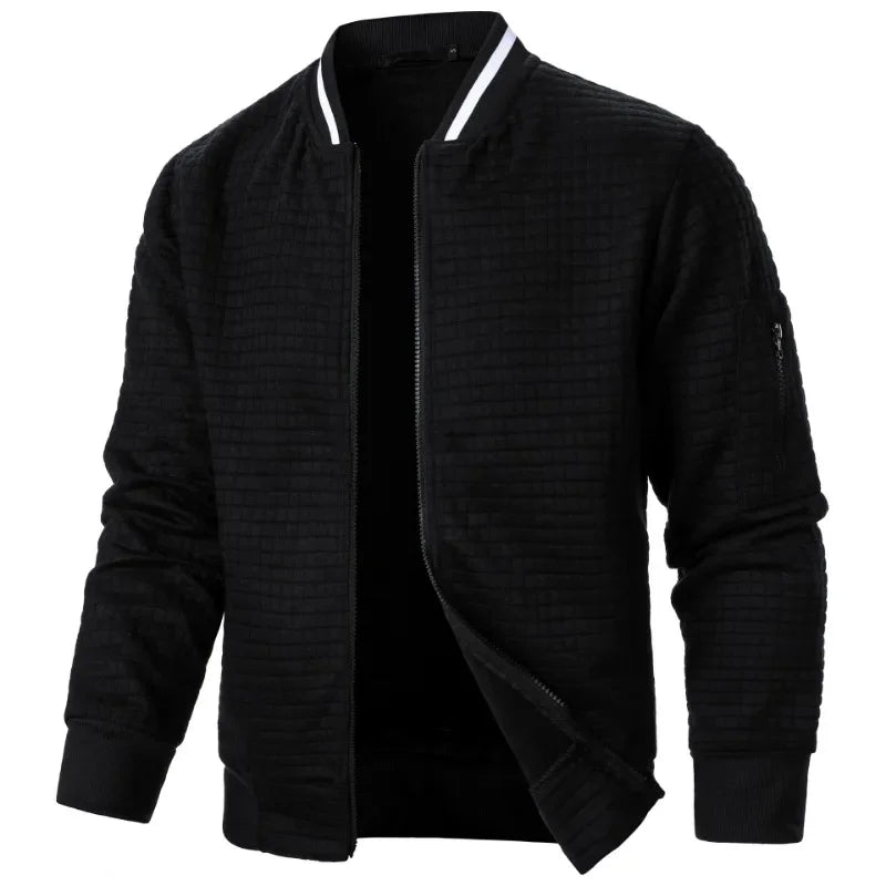 Urban Style Men’s Jacket with Textured Finish and Asymmetrical Zipper