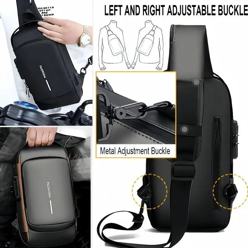 Men’s Anti-Theft Crossbody Sling Bag – USB Charging Chest Pack for Travel, Work & Everyday Carry