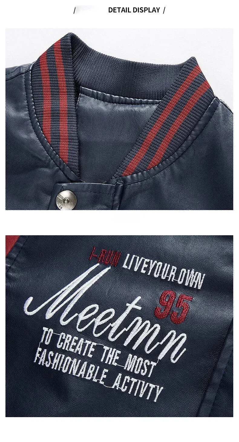 Men’s “R Varsity” Leather-Style College Jacket with Contrast Sleeves