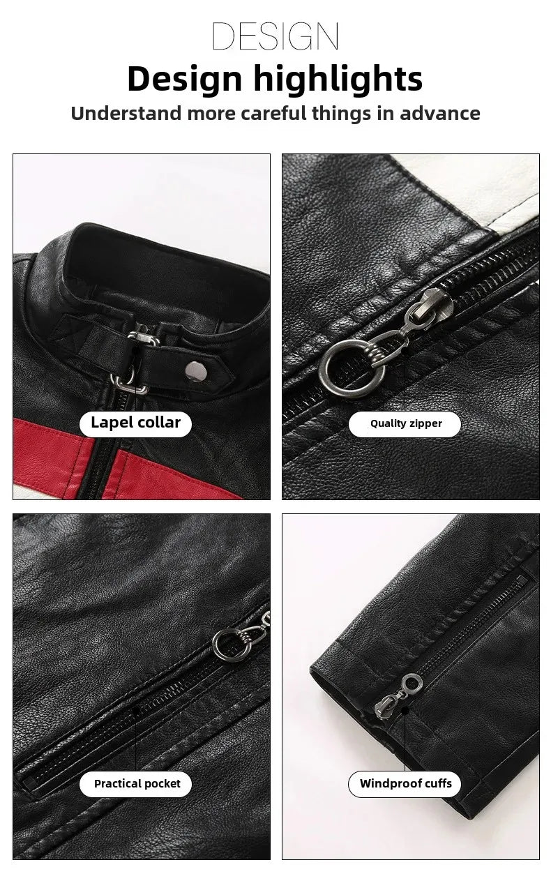 Men’s Biker-Style Jacket with Contrasting Panels and Functional Zippers