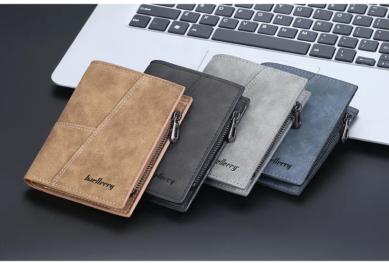 Vertical Men’s Wallet with Minimalist Geometric Stitch Design – Compact and Stylish