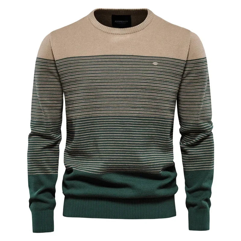 Men’s Casual Striped Sweater with Crew Neck