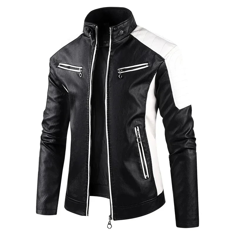 Men’s Biker-Style Jacket with Contrasting Panels and Functional Zippers