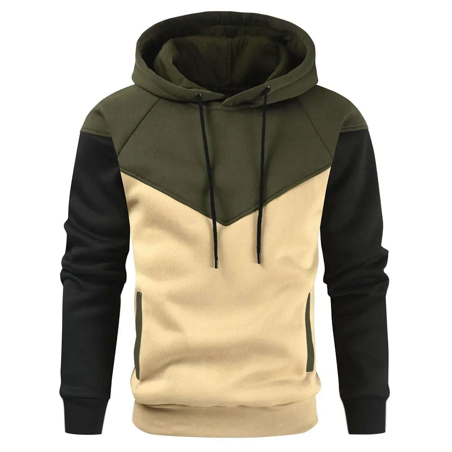 Men’s Modern Geometric Panel Pullover Hoodie – Casual Streetwear for Everyday Comfort