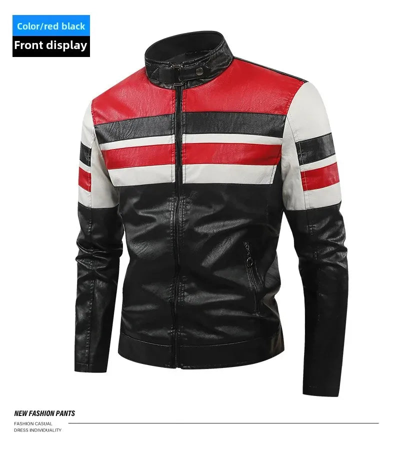 Men’s Biker-Style Jacket with Contrasting Panels and Functional Zippers