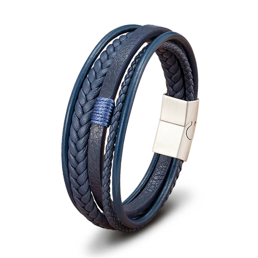Men’s Triple Braided Leather Bracelet with Magnetic Clasp