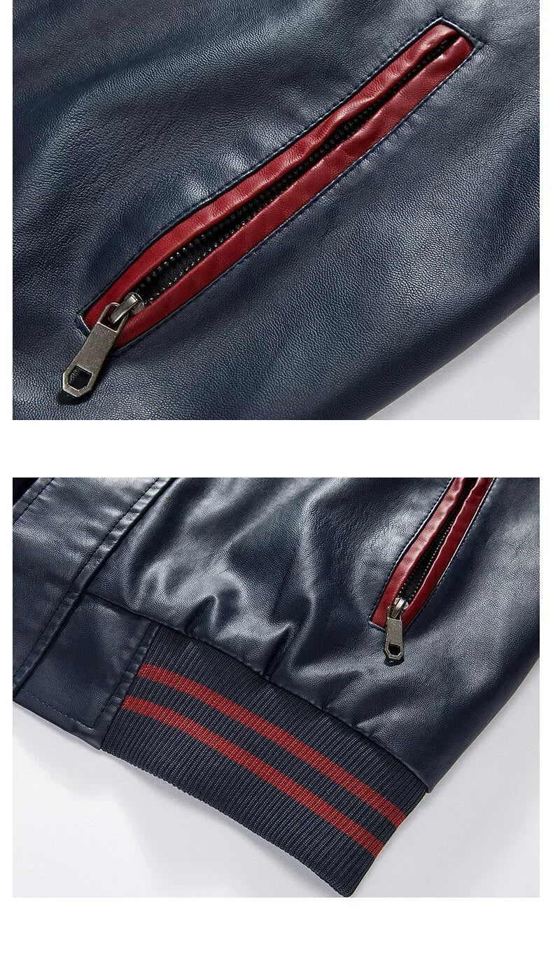Men’s “R Varsity” Leather-Style College Jacket with Contrast Sleeves