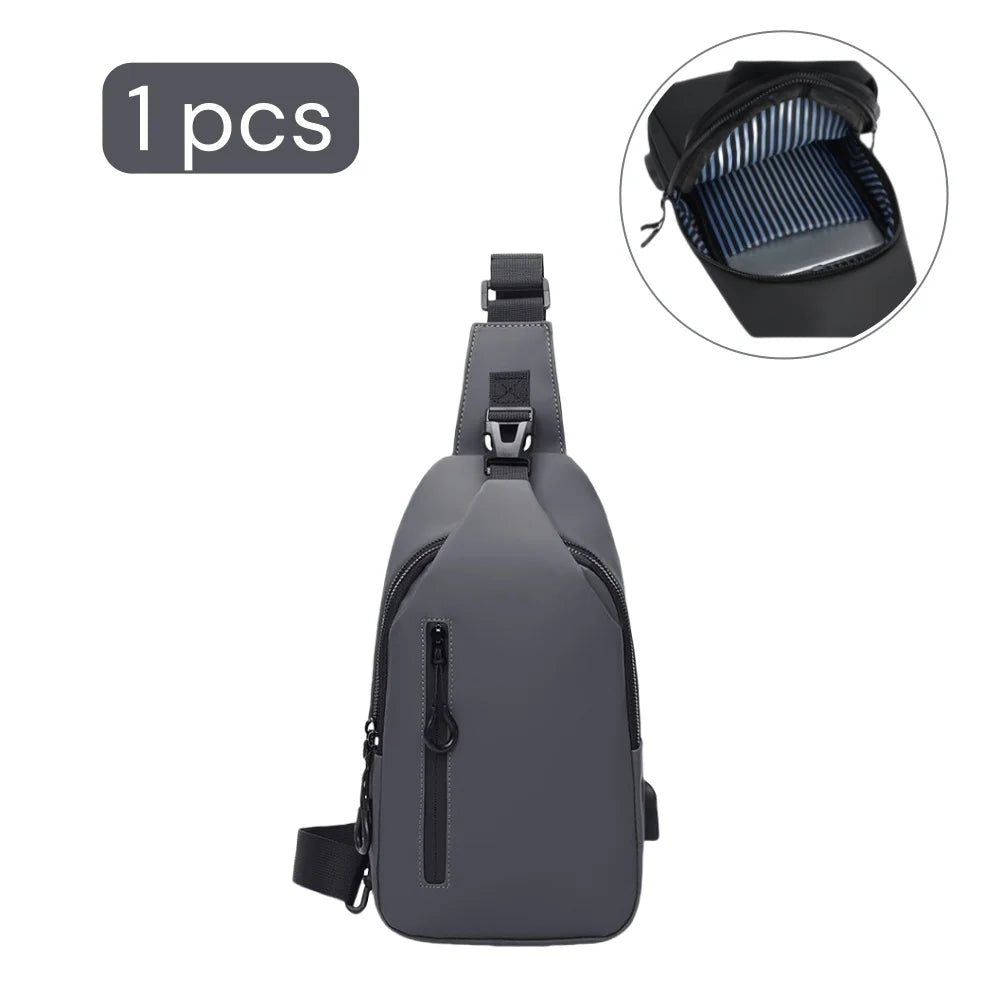 Men’s Anti-Theft Sling Bag with USB Charging Port – Waterproof Crossbody Chest Bag