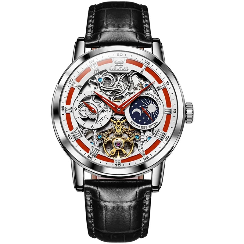 Luxury Mechanical Men’s Watch with Skeleton Design and Moon Phase