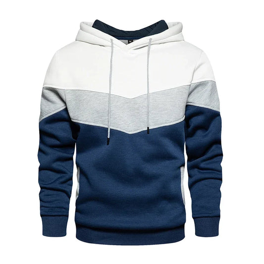 Men’s Modern Geometric Panel Pullover Hoodie – Casual Streetwear for Everyday Comfort