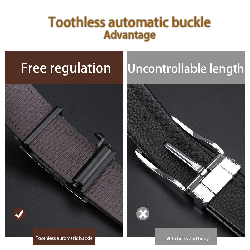 Men’s Leather Belt with Automatic Ratchet Buckle – Elegant and Adjustable