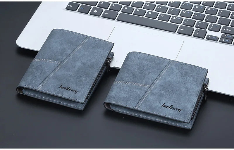 Vertical Men’s Wallet with Minimalist Geometric Stitch Design – Compact and Stylish
