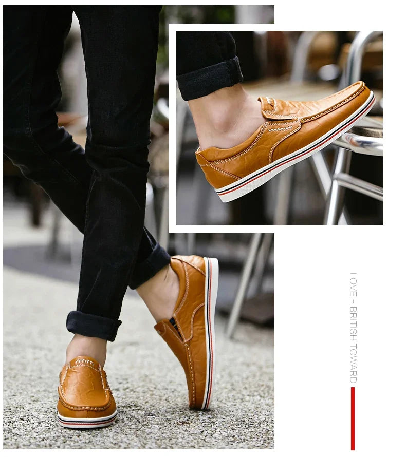 Freizeitschuhe aus Leder für Herren – Niedriger Mokassin, echtes Leder