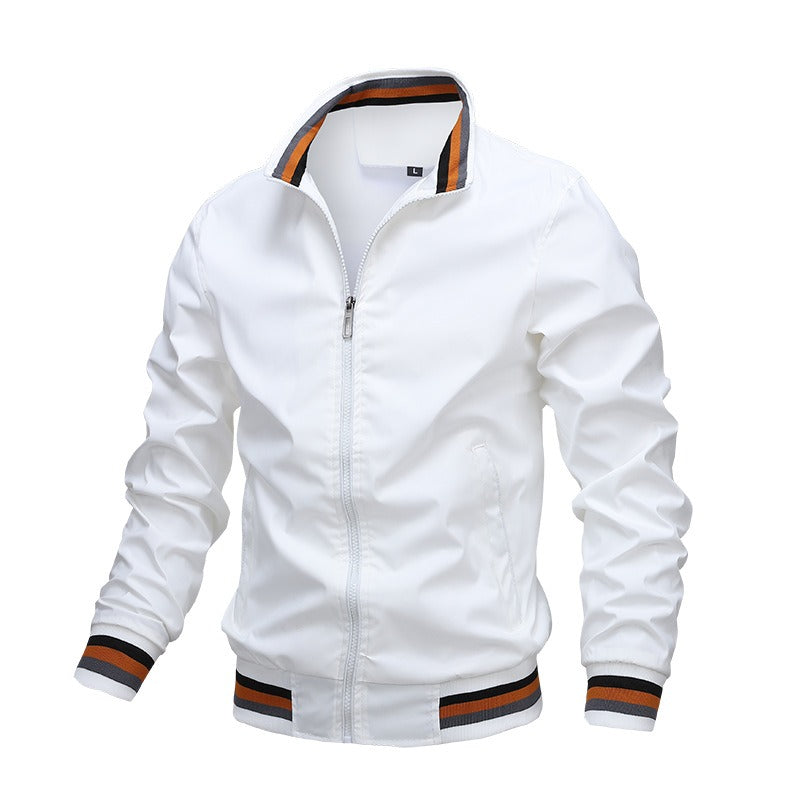 Men’s Casual Sport Jacket with Striped Collar and Cuffs