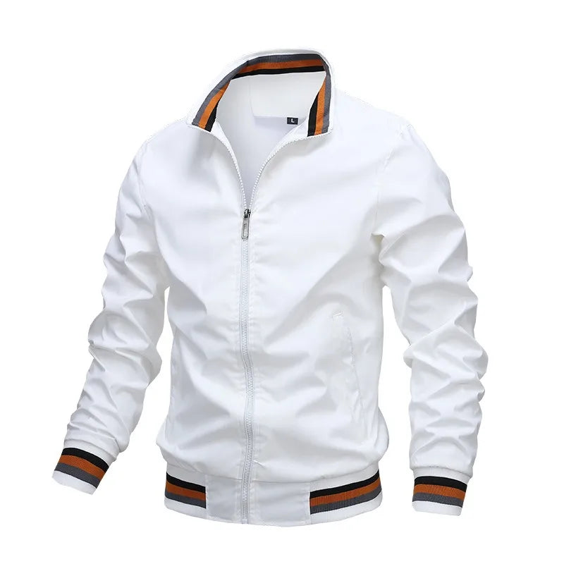 Men’s Casual Sport Jacket with Striped Collar and Cuffs