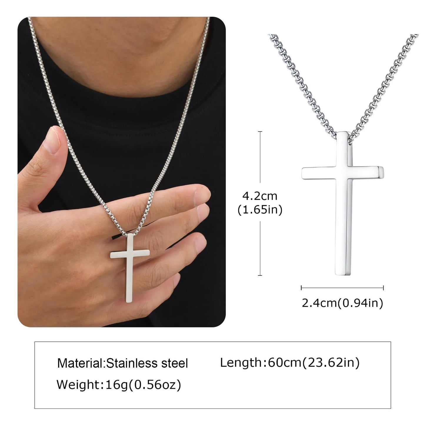 Classic Men's Cross Pendant Necklaces,Waterproof Stainless Steel Cross Collars