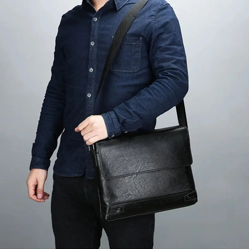 PU Leather Business Bag for Men – Laptop Tote & Crossbody Satchel