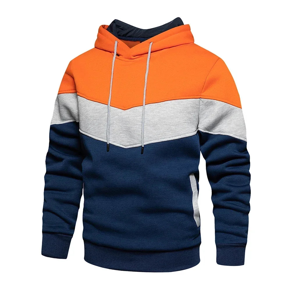 Men’s Modern Geometric Panel Pullover Hoodie – Casual Streetwear for Everyday Comfort