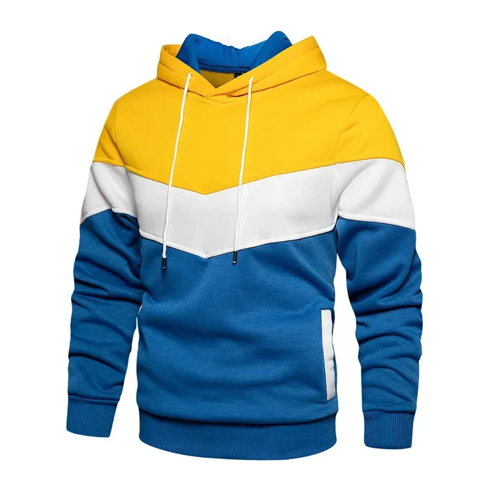 Men’s Modern Geometric Panel Pullover Hoodie – Casual Streetwear for Everyday Comfort