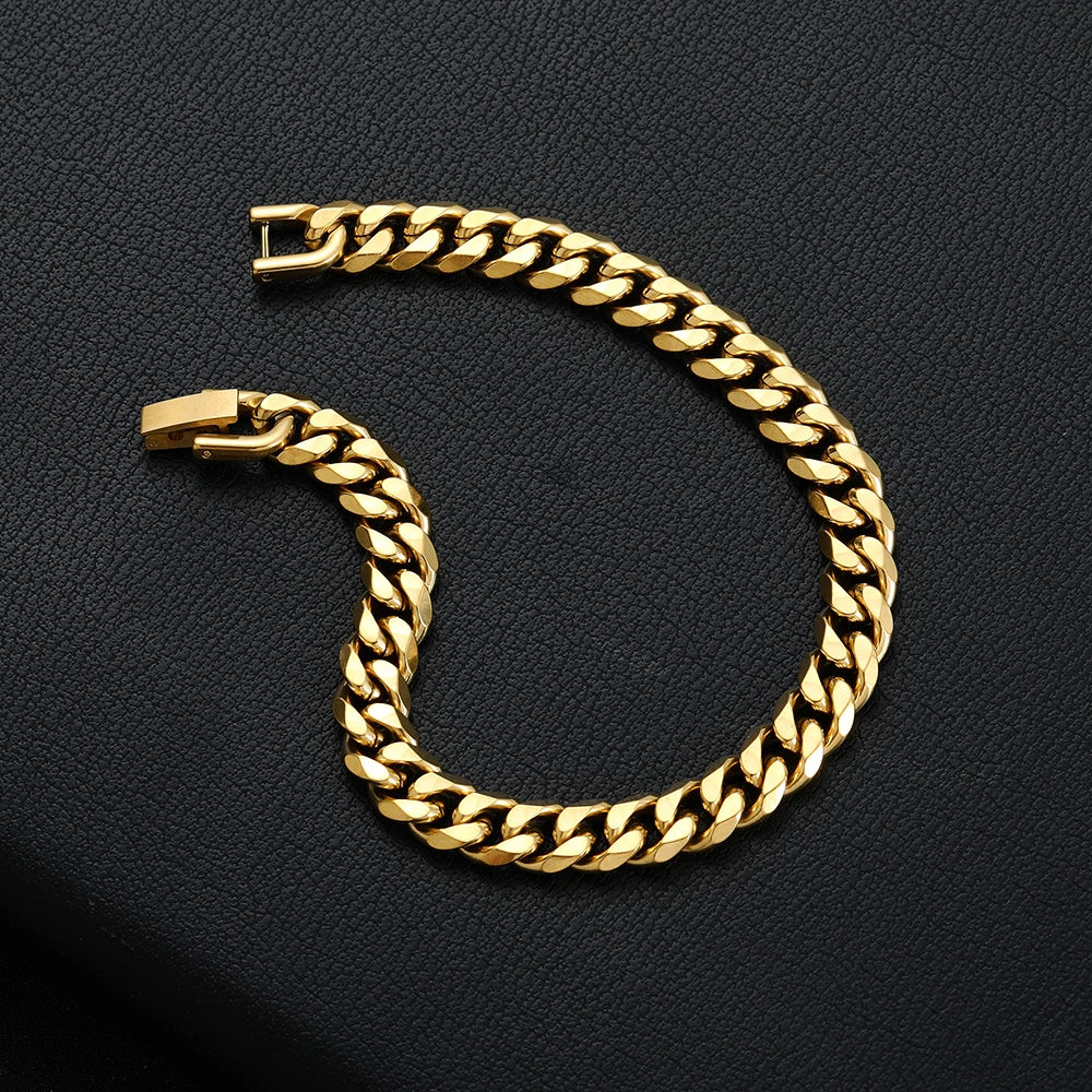 Men’s Stainless Steel Cuban Link Bracelet – Gold, Black and Silver