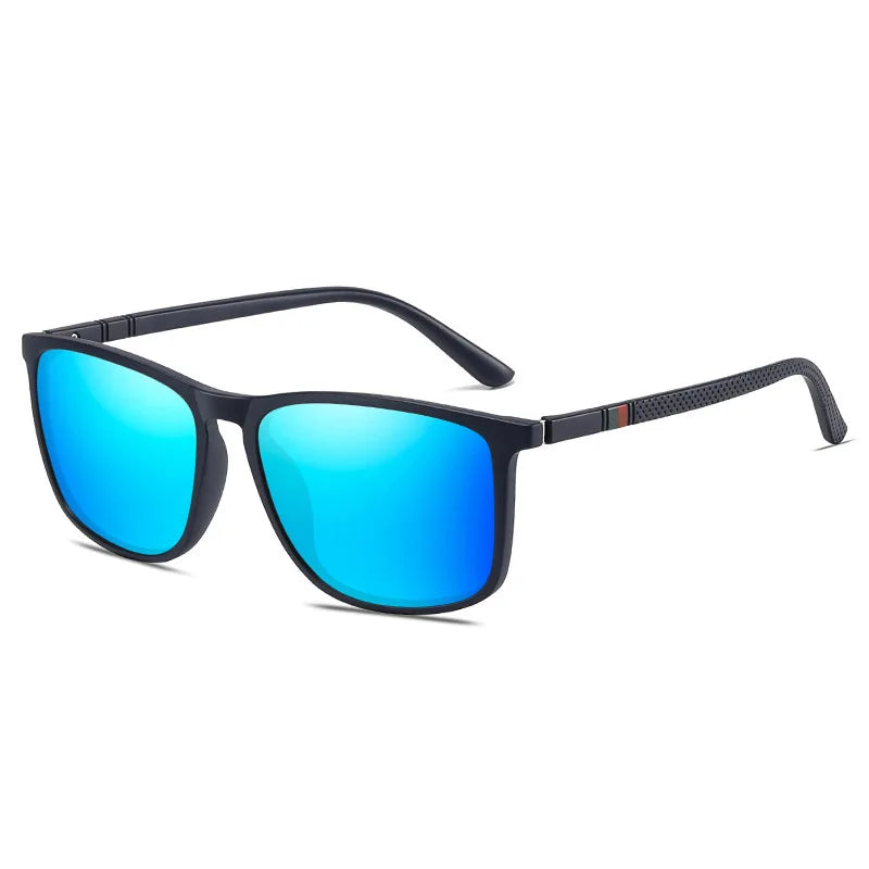 Matte Black Polarized Sunglasses with Red Textured Temples – Sleek & Sporty Film Anti UV