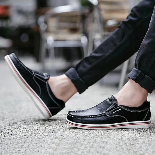 Men's Casual Leather Shoes - Low Moccasin, Genuine Leather