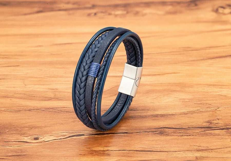 Men’s Triple Braided Leather Bracelet with Magnetic Clasp