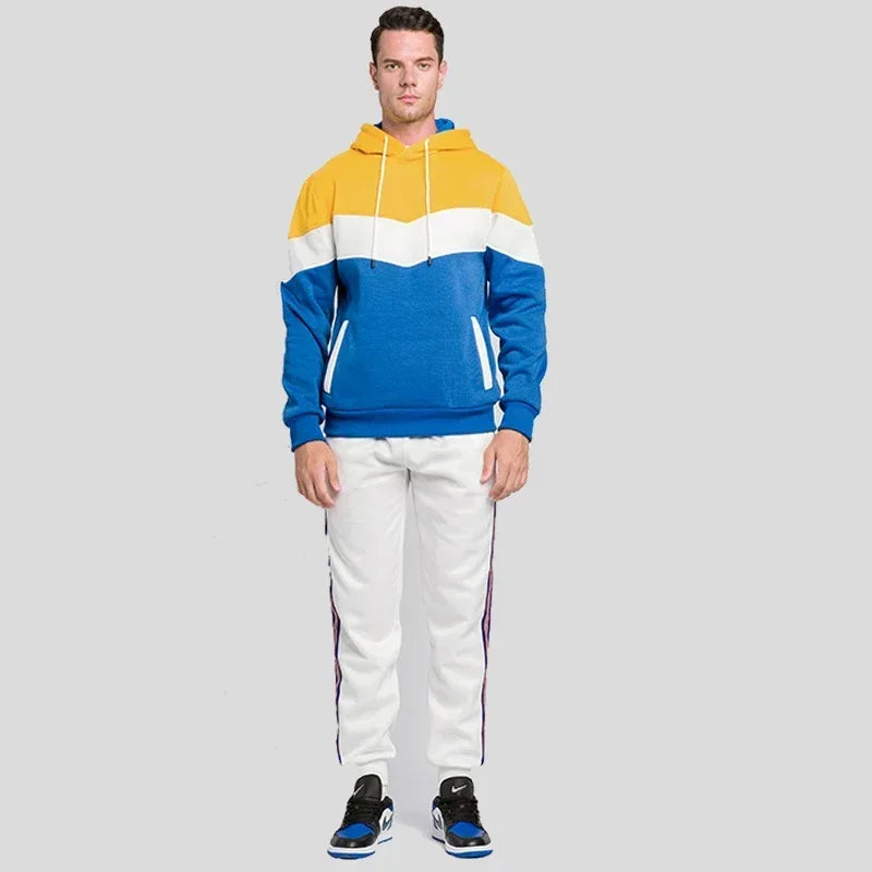 Men’s Modern Geometric Panel Pullover Hoodie – Casual Streetwear for Everyday Comfort
