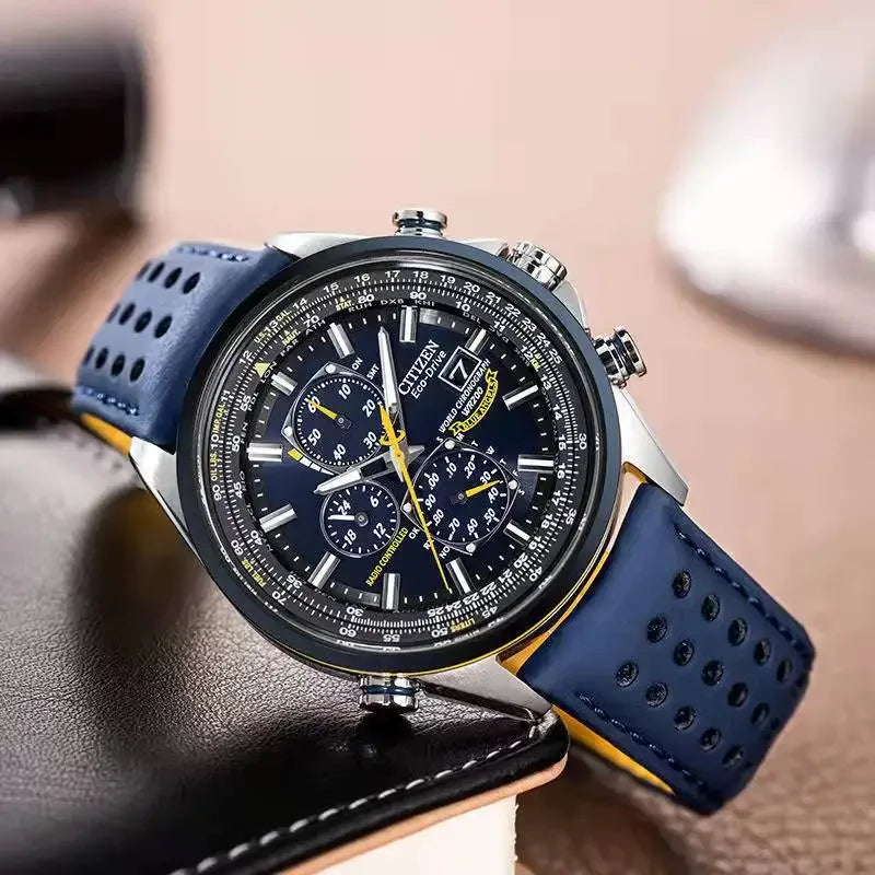 Men’s Sport Chronograph Watch with Perforated Strap and Multi-Function Dial