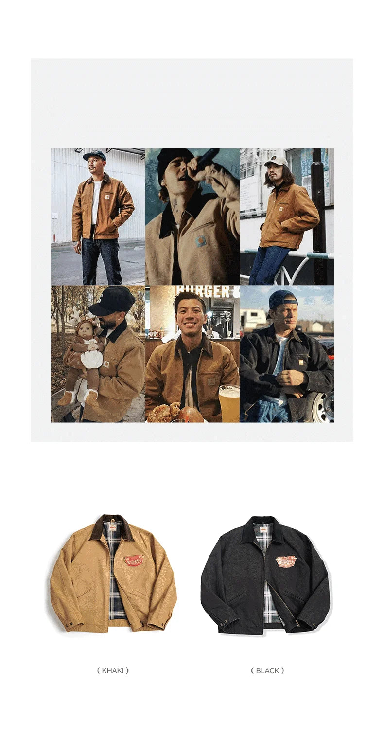 Men’s Workwear Style Jacket with Front Zipper and Utility Pockets